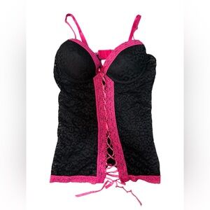 Native Intimates Black & Pink Corset, Leopard Mesh Design. Size 36C